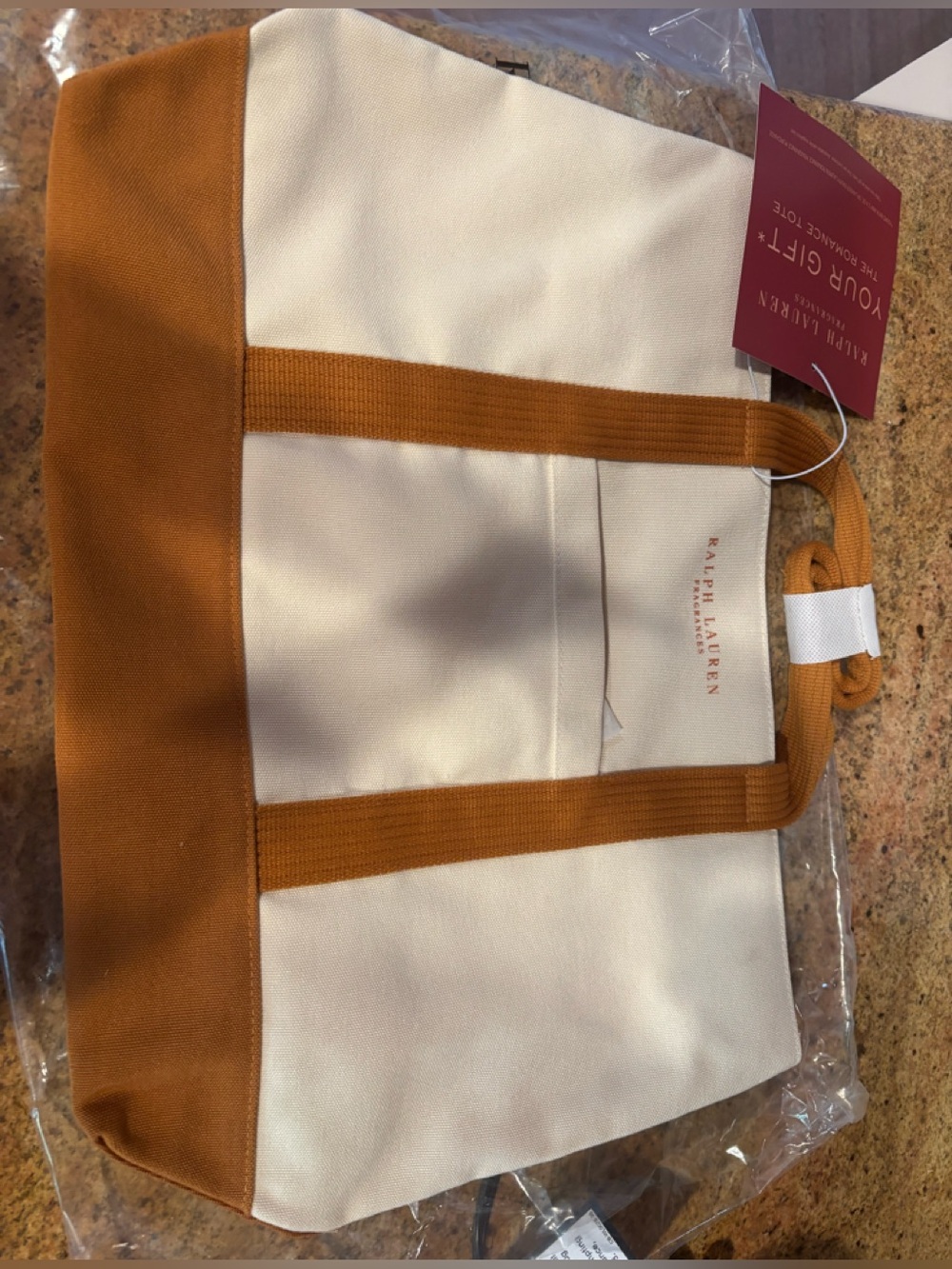 NWT Ralph Lauren Canvas Tote Bag in Cream and Tan